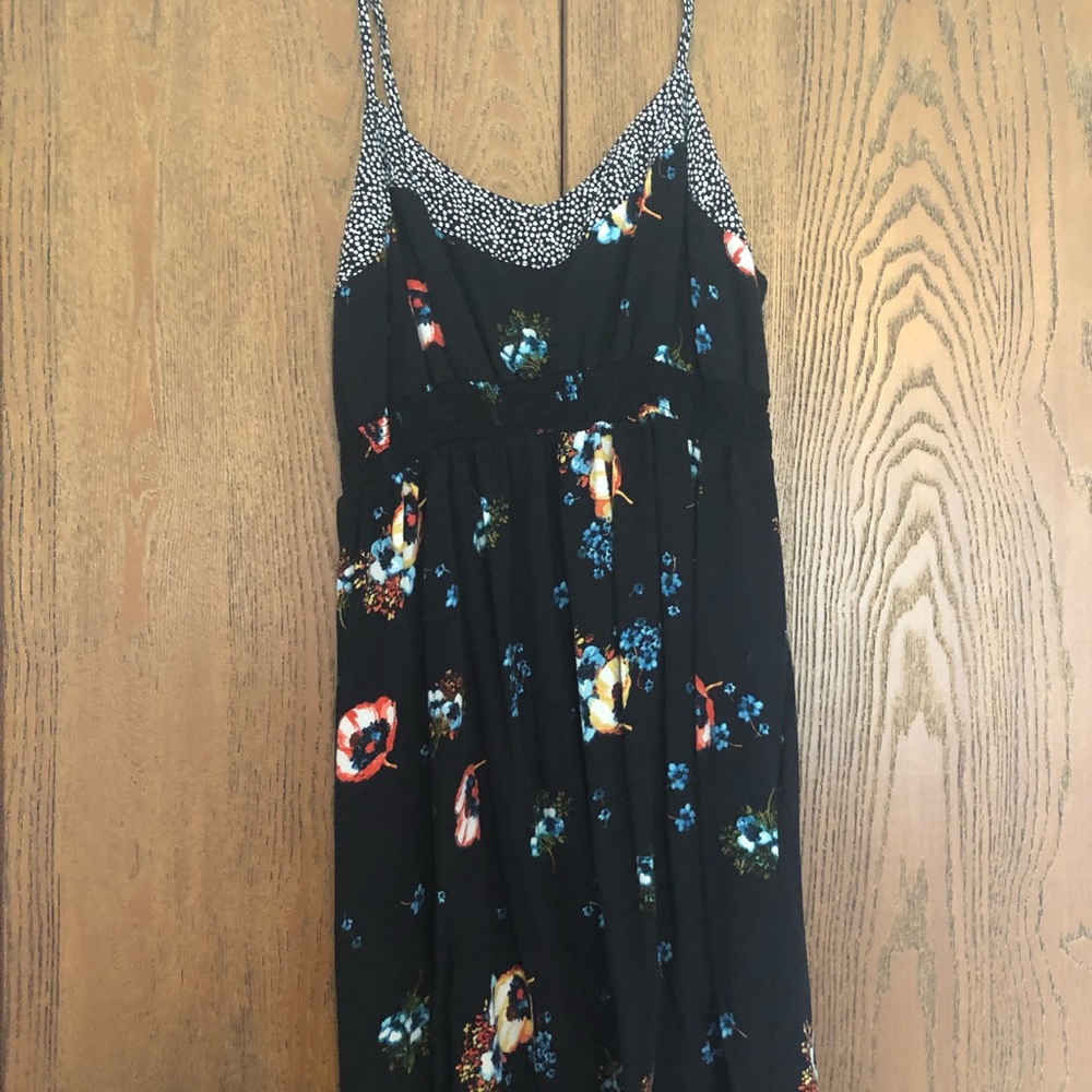 Black floral and polka dot dress